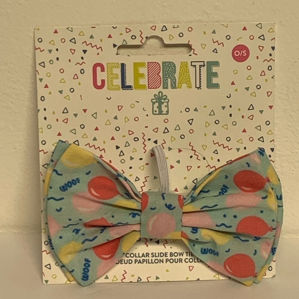 NEW | Hotel Doggy | Birthday Bow Tie OS | Balloons/ Woof Blue Pet Bow Tie NWT